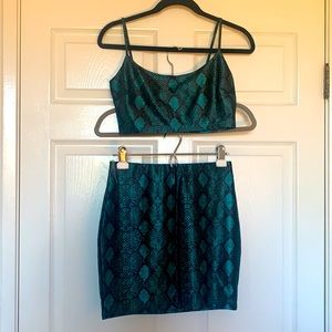 Green snake skin print matching skirt set